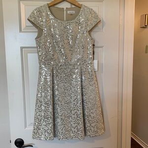 Calvin Klein sequin cap sleeve dress, fit and flare size 8